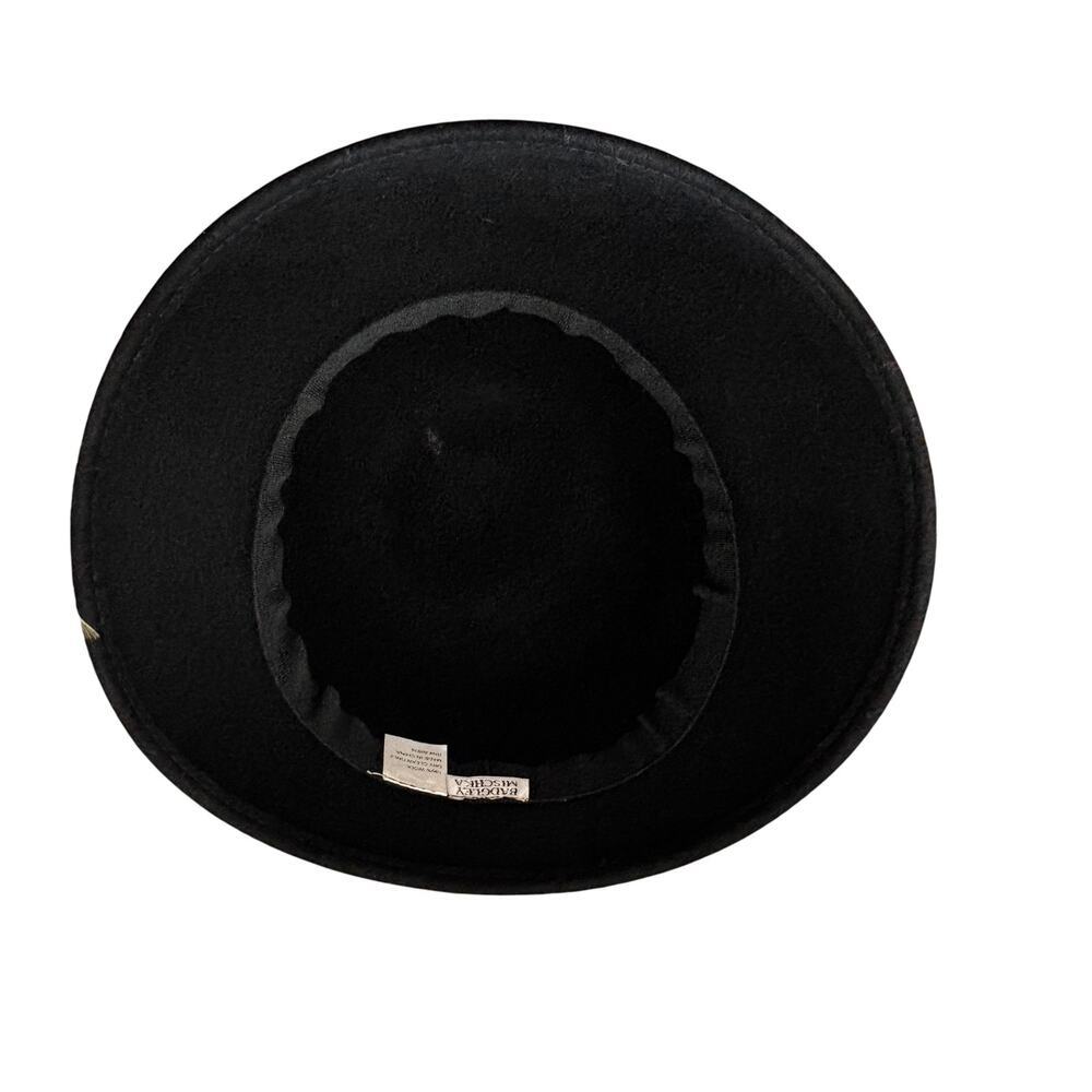 Badgley Mischka Black Wool Bucket Hat Feather Accent Ribbon Trim - Picture 7 of 8